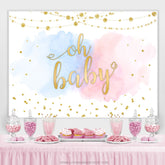 Lofaris Oh Baby Blue And Pink Cloud Gold Shower Backdrop